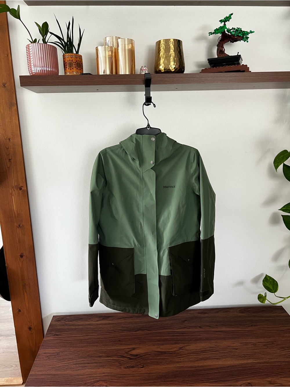 Marmot Two-Tone Green Hooded Rain Jacket